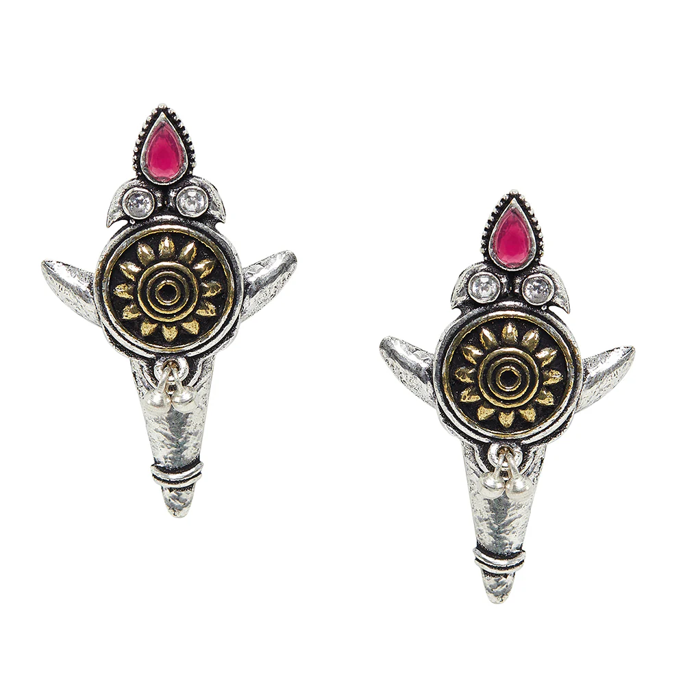 Chamba Tribal Inspired Silver Plated Brass Lightly Embellished Earrings - Image 3