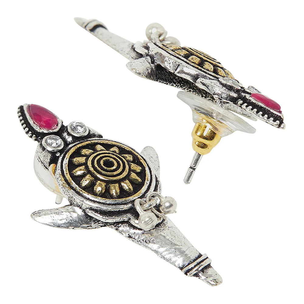Chamba Tribal Inspired Silver Plated Brass Lightly Embellished Earrings - Image 4