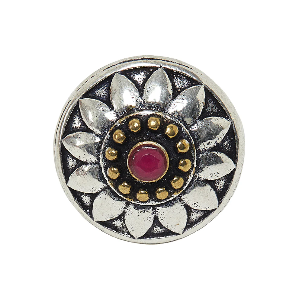 Chamba Vintage Style Floral Silver Plated Adjustable Brass Ring - Image 3
