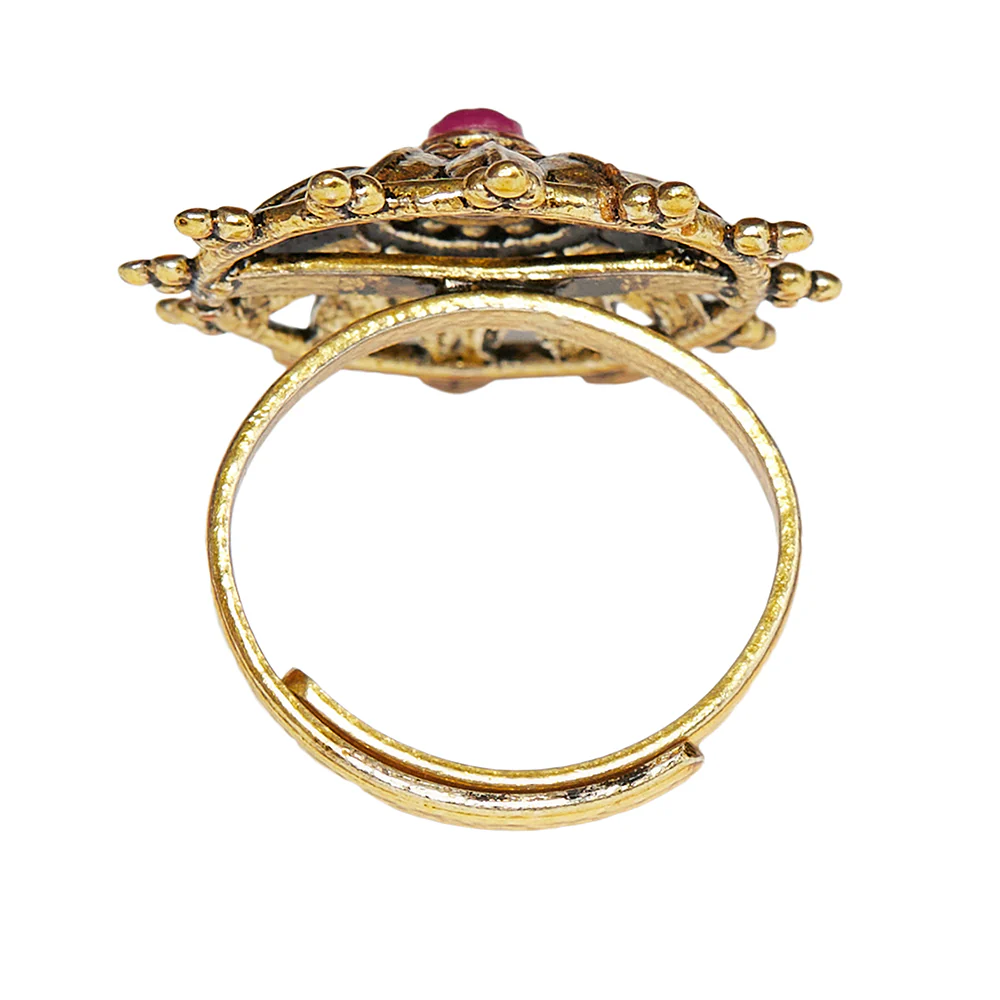Chamba Yellow Gold Plated Ethnic Style Adjustable Brass Ring - Image 4