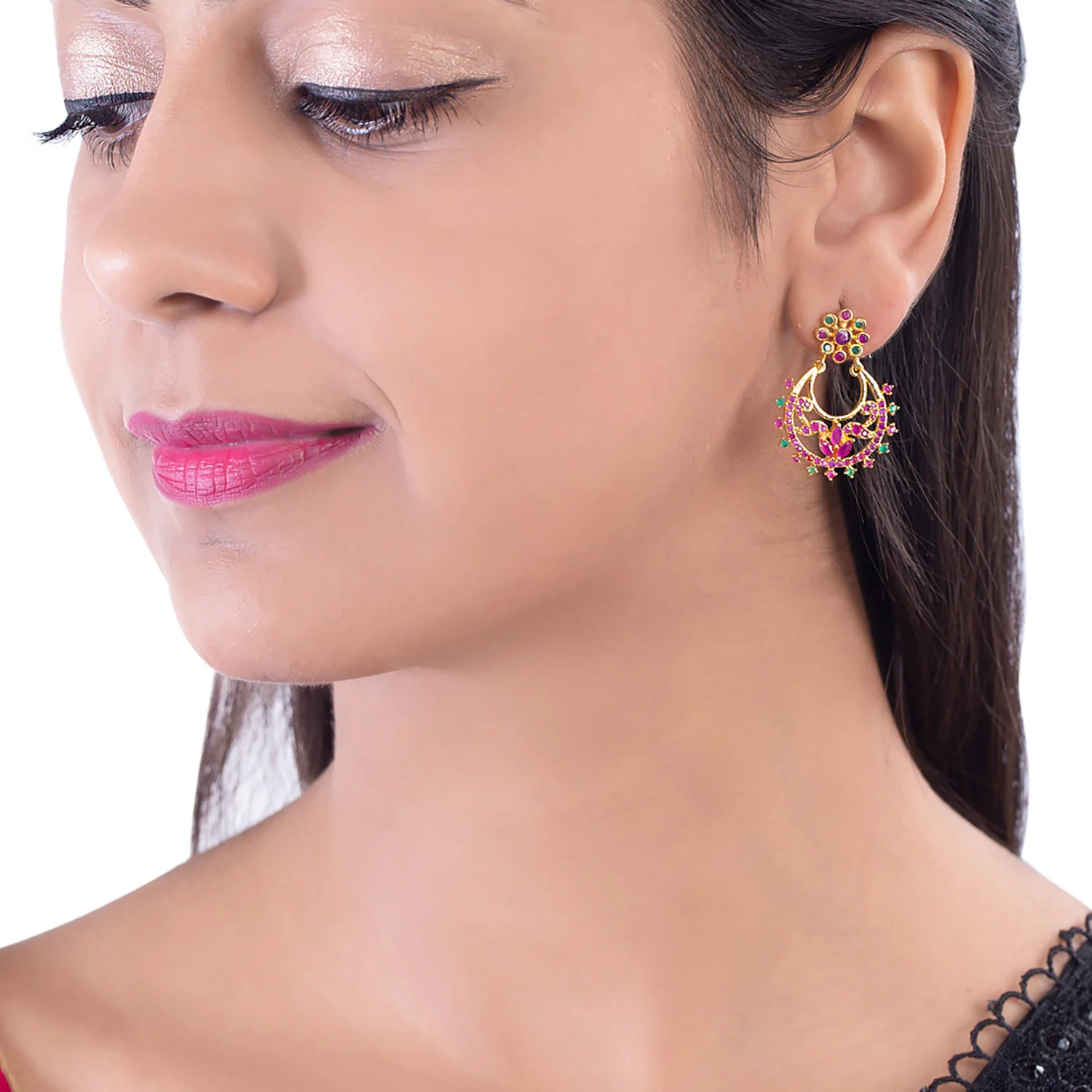 Chandbali CZ Gems Adorned Earrings - Image 2