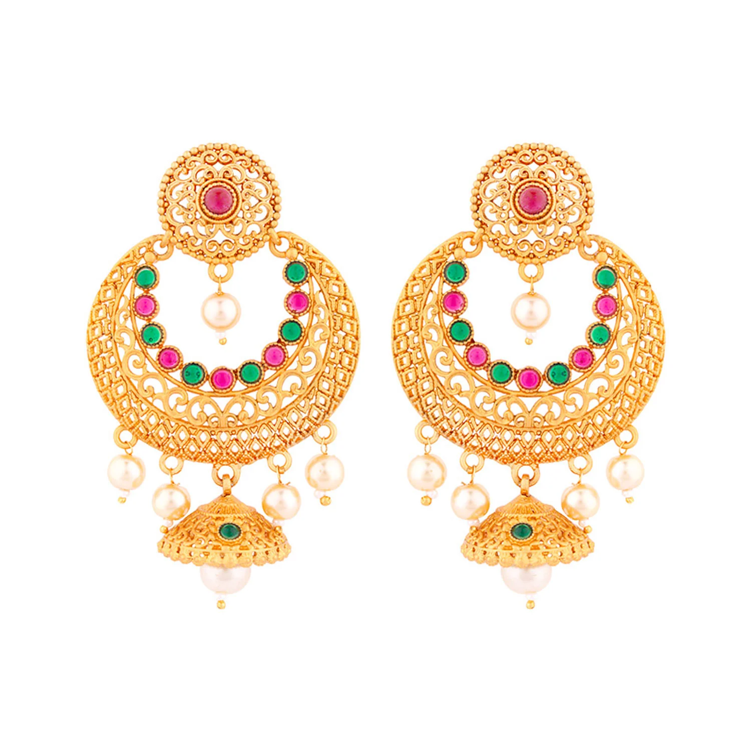 Chandbali Gold Toned Drop Earrings - Image 3