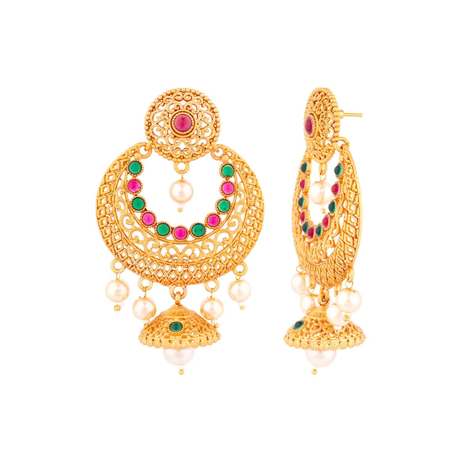 Chandbali Gold Toned Drop Earrings - Image 4