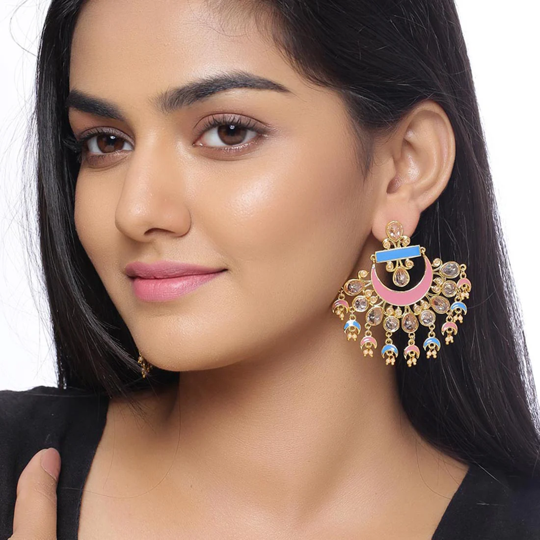 Chandrima CZ Gems Embellished Hoop Earrings - Image 2