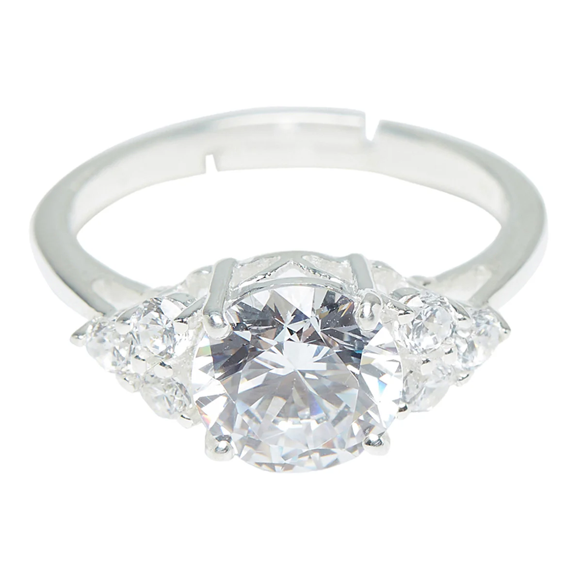 Solitaire Round 925 Sterling Silver Ring with CZ Stones - Image 3