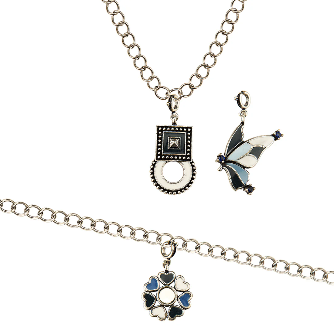 Charms Oxidized Silver Pendant Bracelet with Chains - Image 3