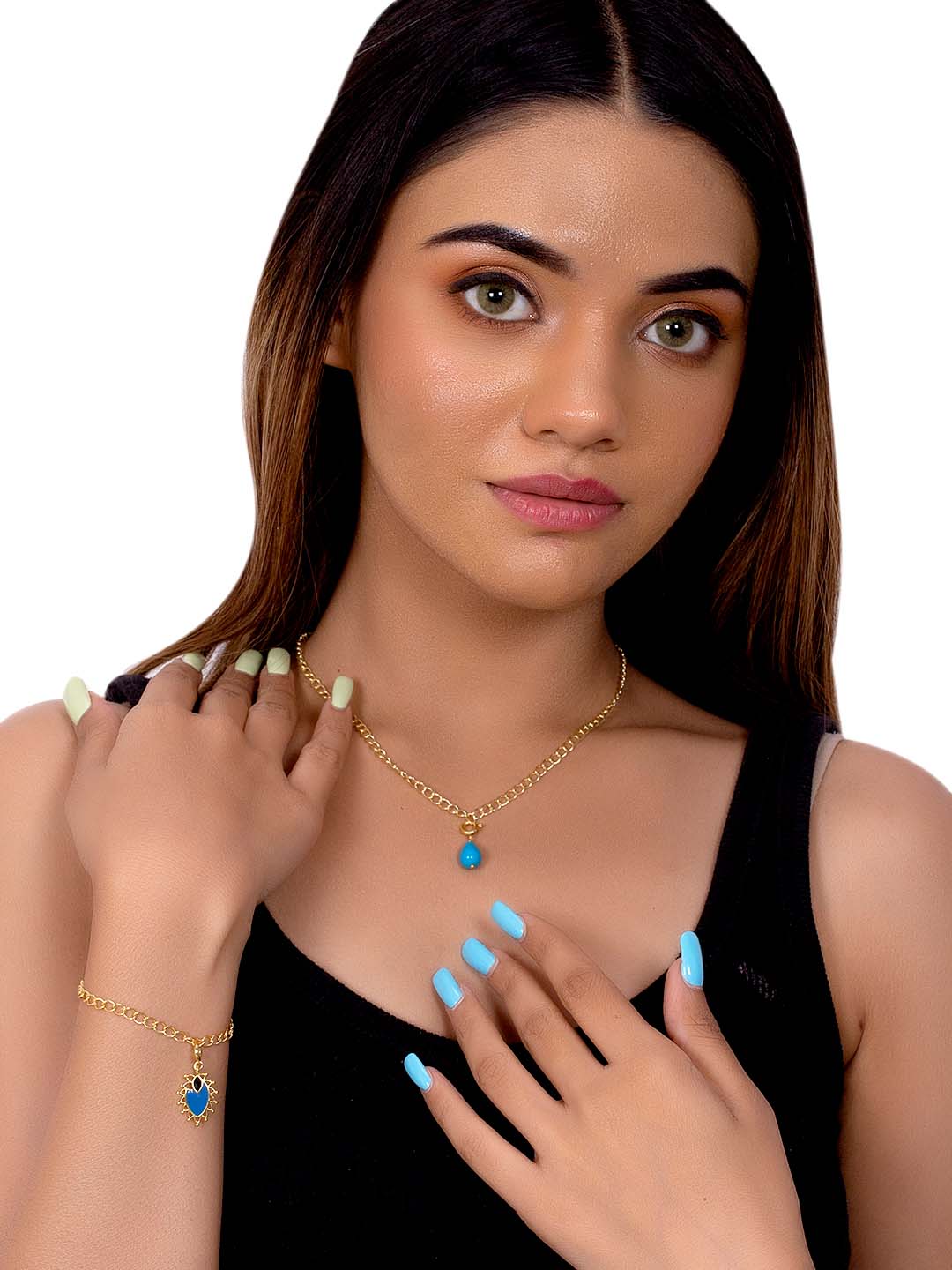 Charms Yellow Gold Trendy Pendant With Chain and Bracelets - Image 2