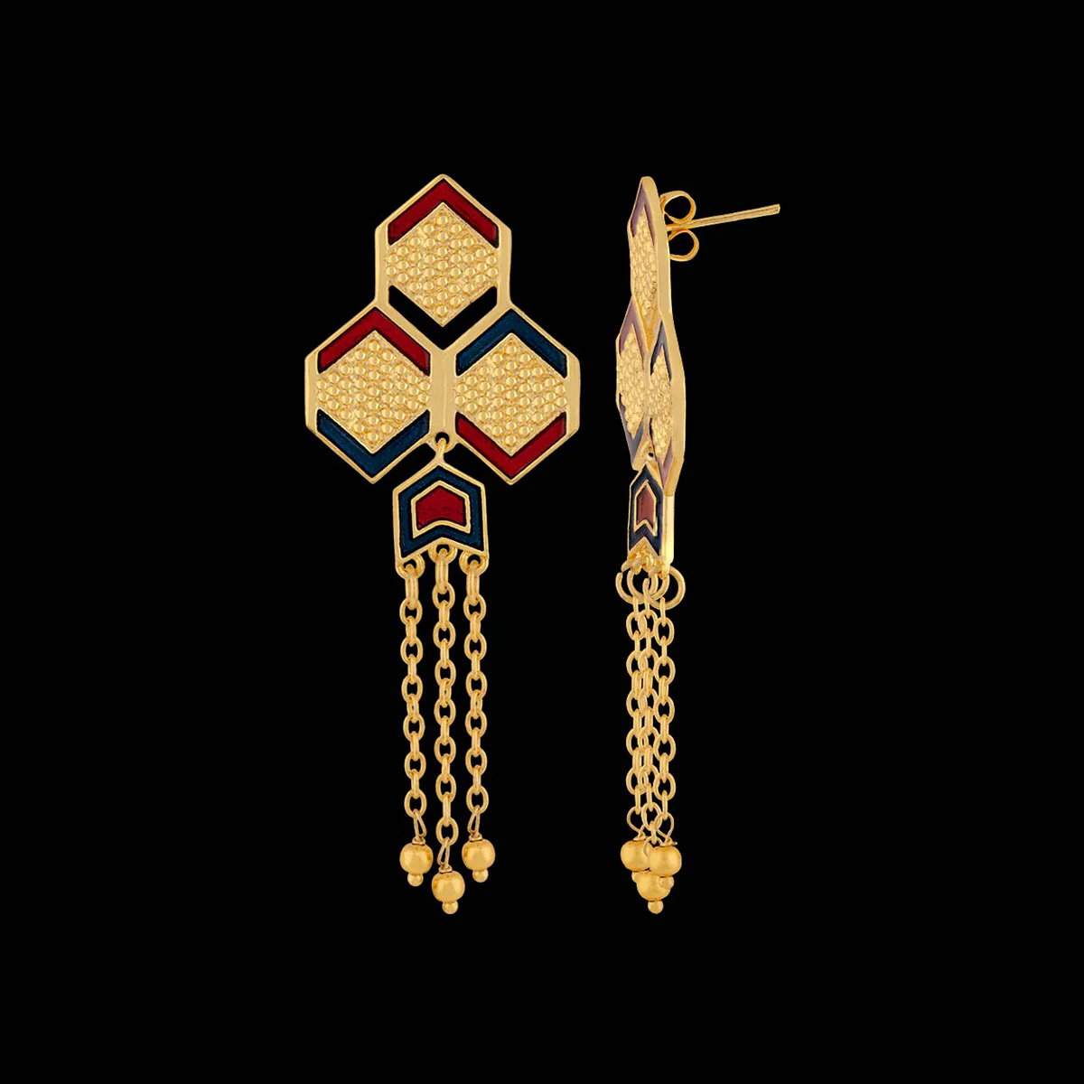Chevron Gold Plated Tassels Earrings - Image 4