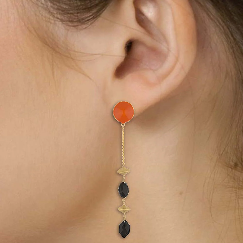Chic Dangler Earrings Decked With Black Stones - Image 2