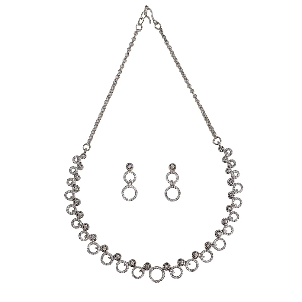 Circles Silver Plated Brass CZ Embellished Jewellery Set - Image 3