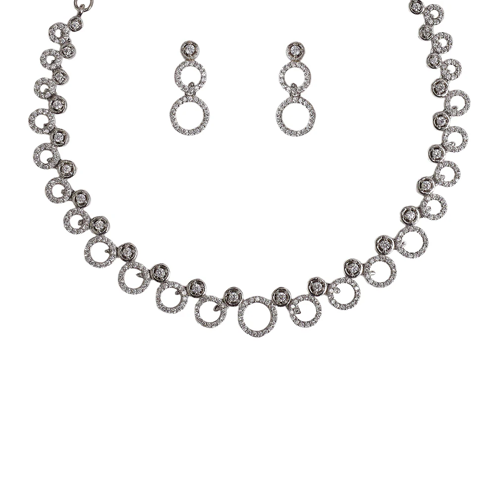 Circles Silver Plated Brass CZ Embellished Jewellery Set - Image 4