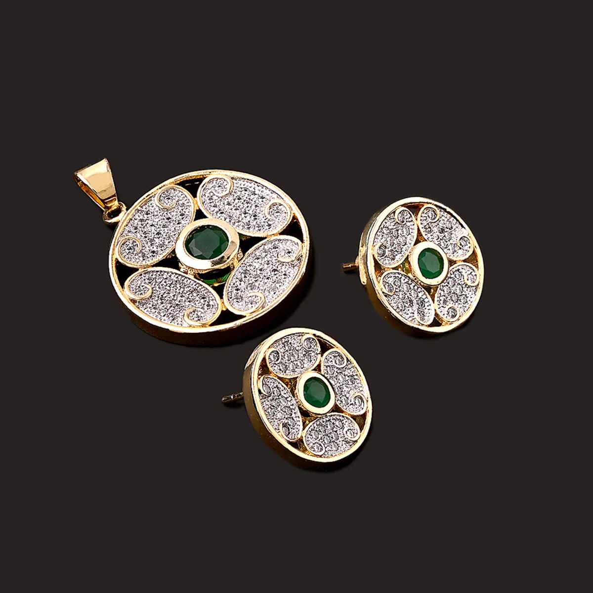 Circular CZ Pendant Set- Green
