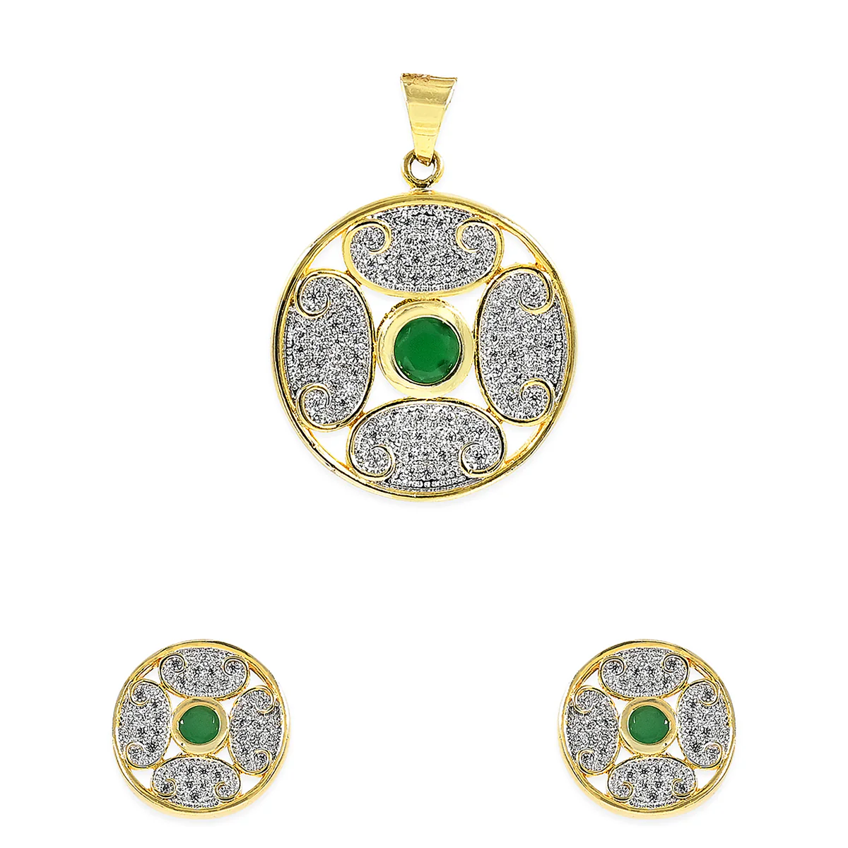 Circular CZ Pendant Set- Green - Image 3