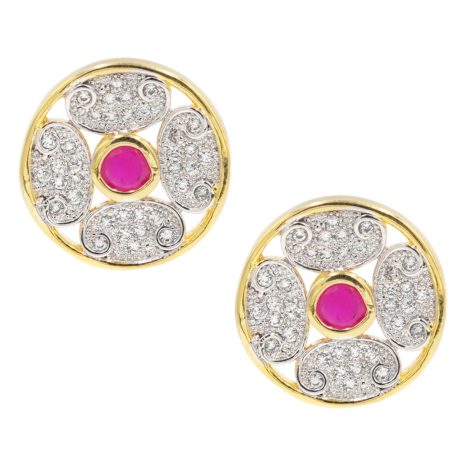 Circular CZ Pendant Set- Pink - Image 4