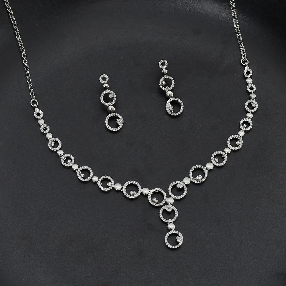 Circular Link Pattern Brass Silver Plated Jewellery Set
