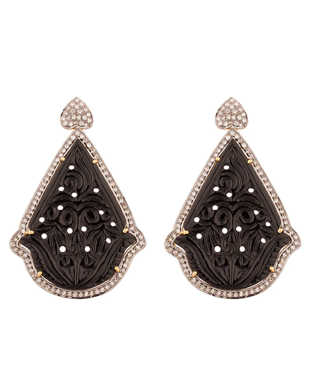 CLassic Hand Carved Black Onyx Earring Set