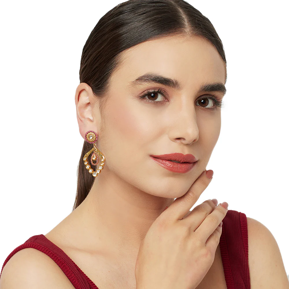 Classic Kundan Gems Embellished Earrings - Image 2