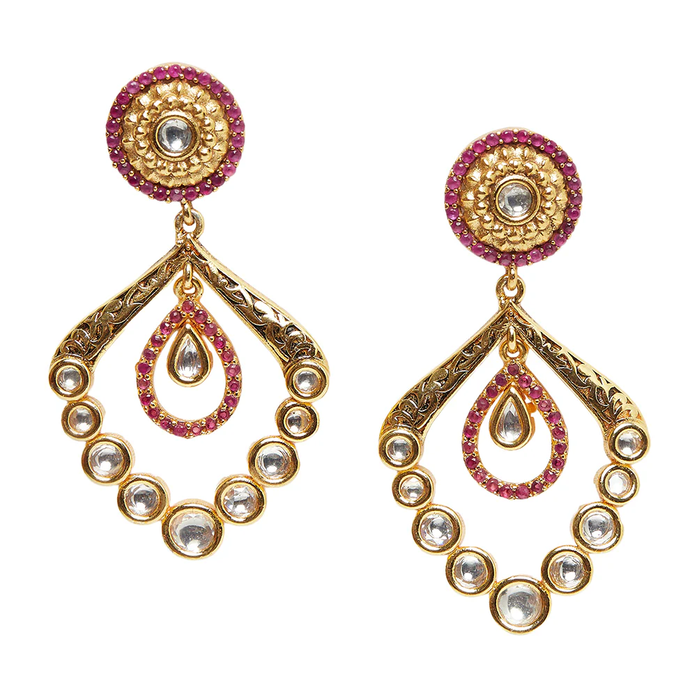 Classic Kundan Gems Embellished Earrings - Image 3