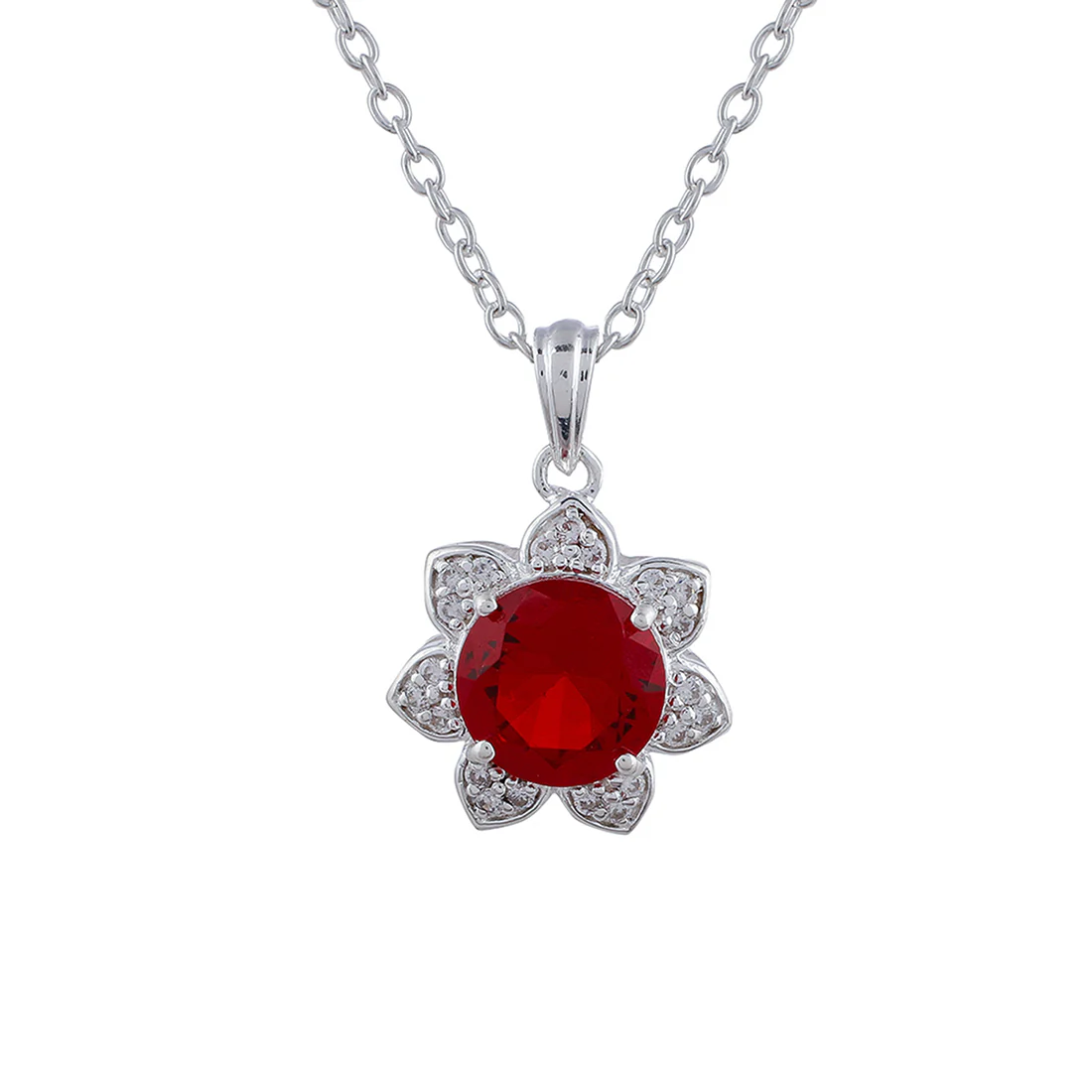 Classy Floral 925 Sterling Silver Pendant Set embellished with Red Gems - Image 5