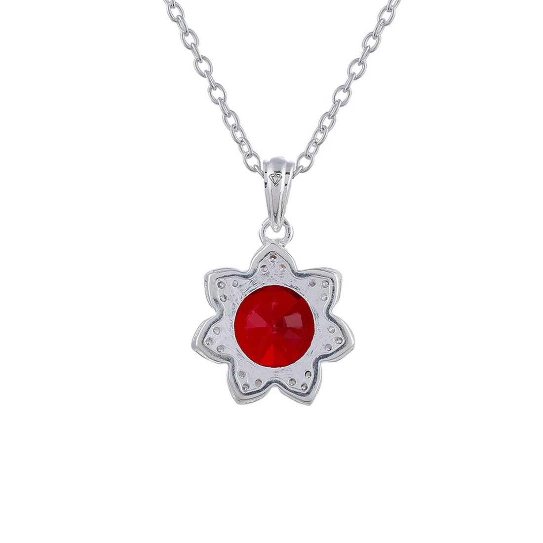 Classy Floral 925 Sterling Silver Pendant Set embellished with Red Gems - Image 6