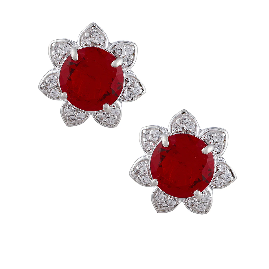 Classy Floral 925 Sterling Silver Pendant Set embellished with Red Gems - Image 7