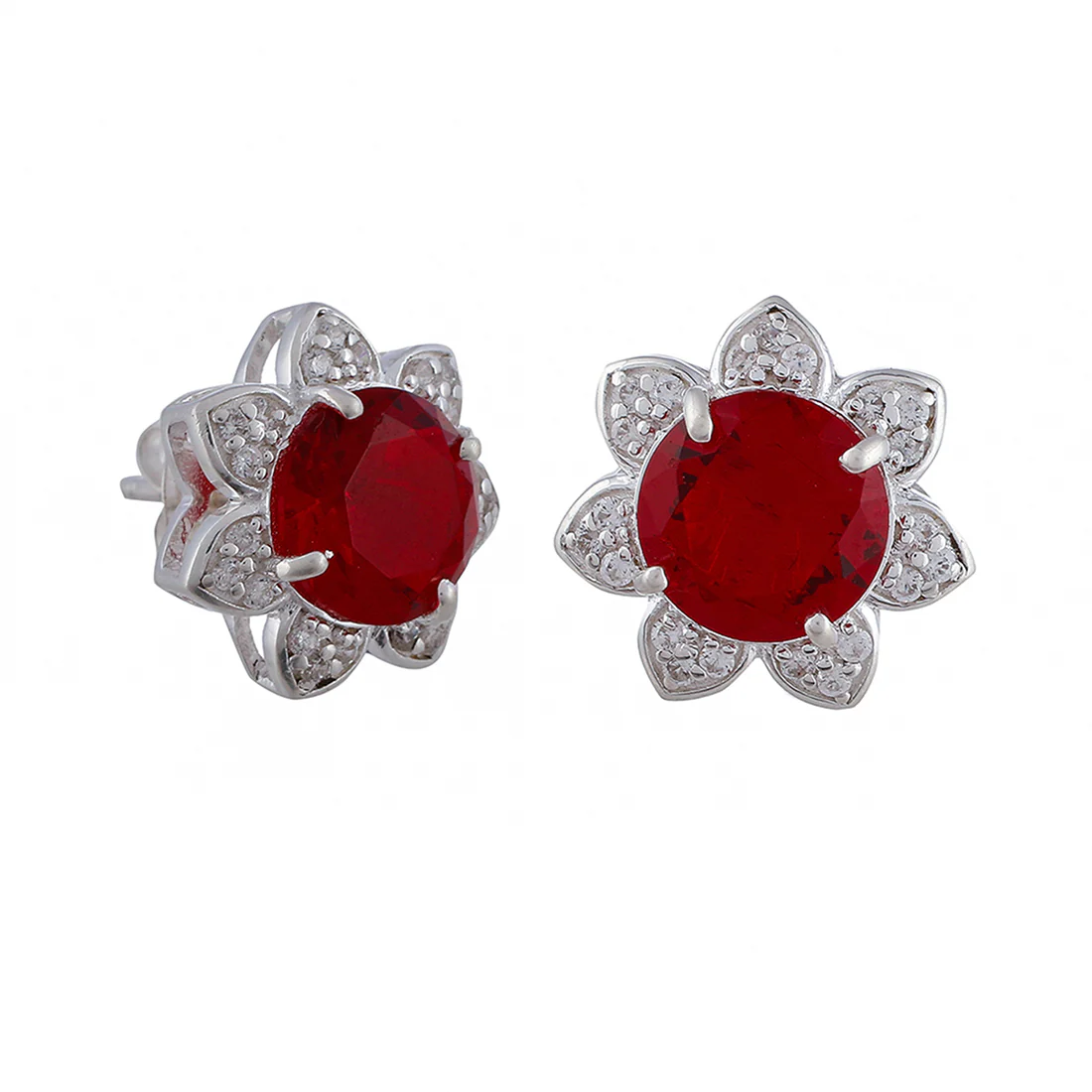 Classy Floral 925 Sterling Silver Pendant Set embellished with Red Gems - Image 9