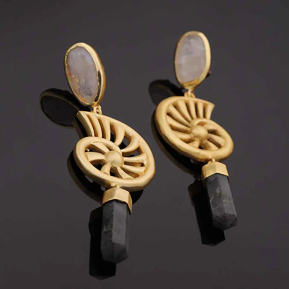 Classy Gold Tone Danglers With White And Black Stone Embellishment