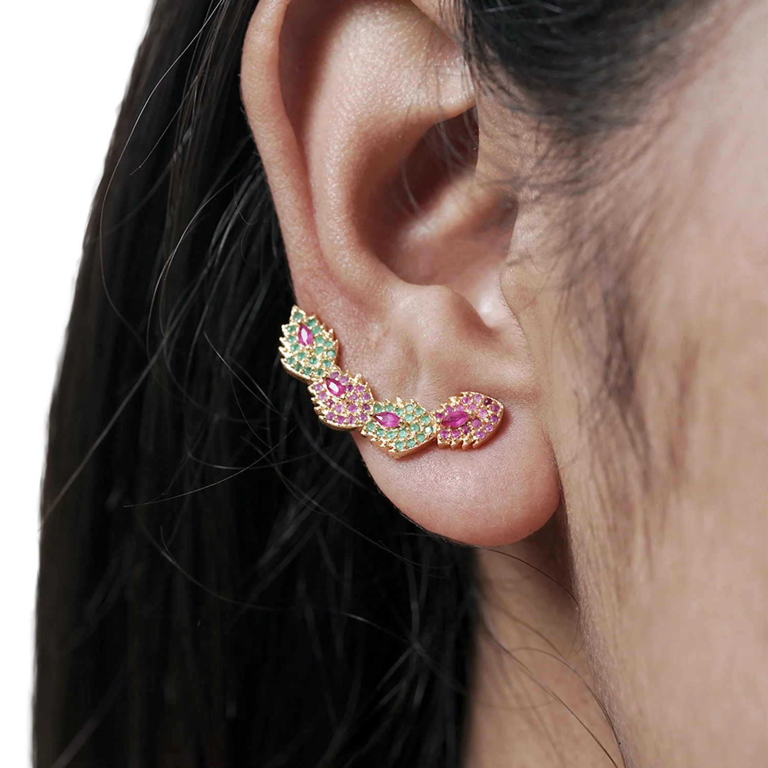 Classy Pink And Green CZ Earrings - Image 2