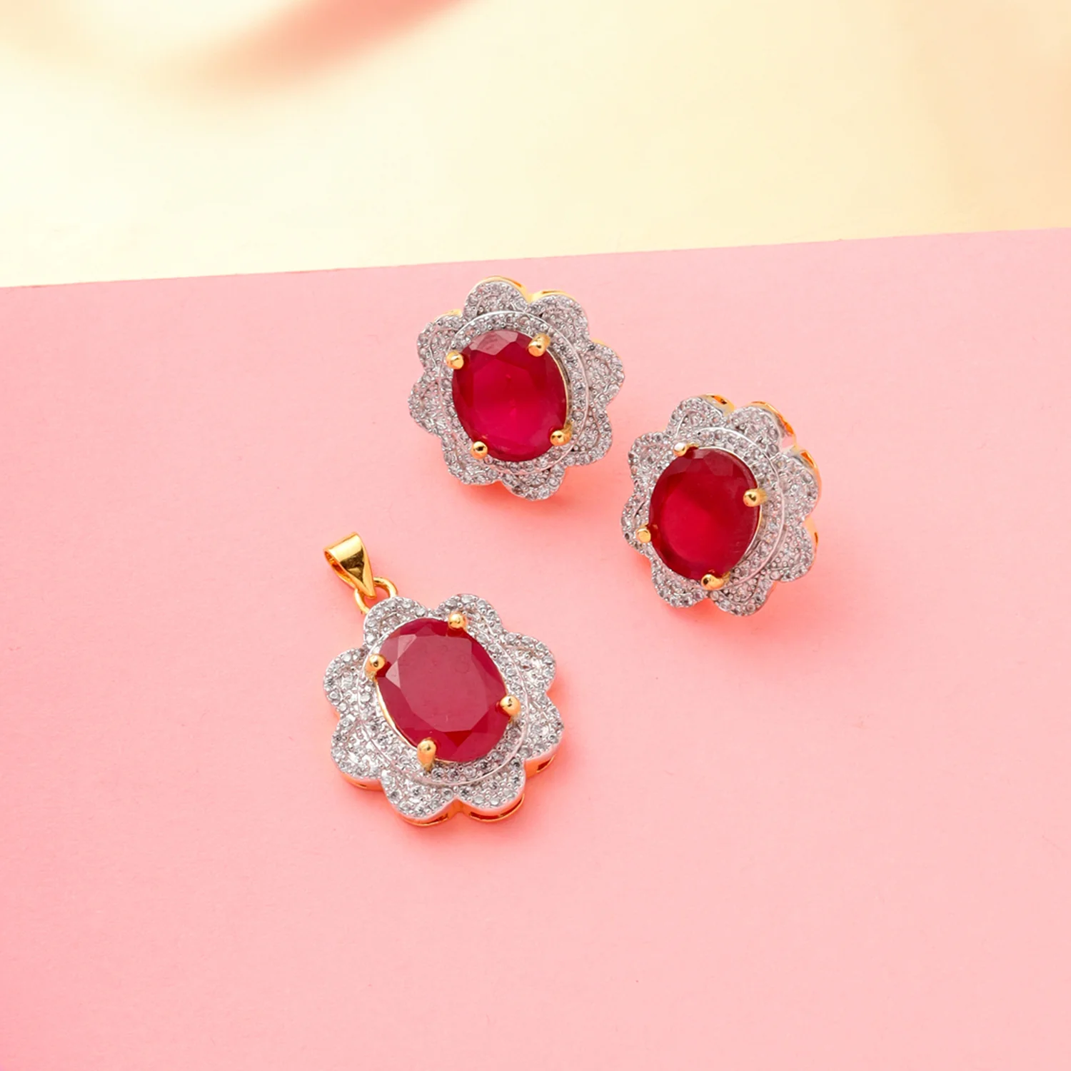 Classy Pink CZ Pendant Set