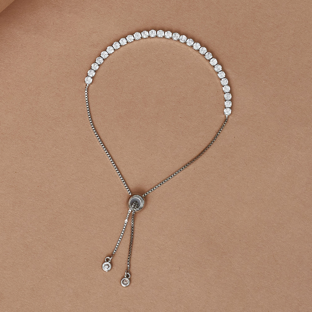 Cluster Setting CZ Adorned Silver Plated Chain Bracelet