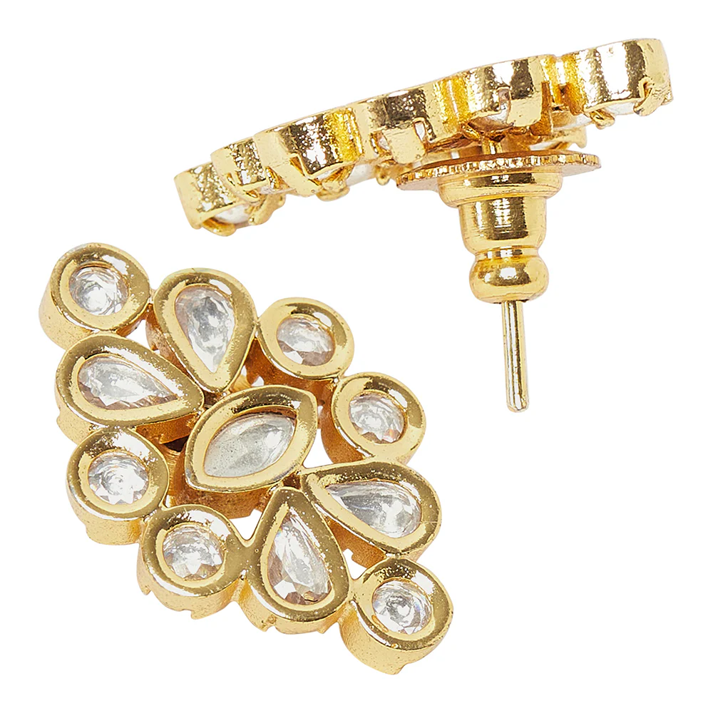 Cluster Setting Faux Kundan Gold Toned Stud Style Earrings - Image 4