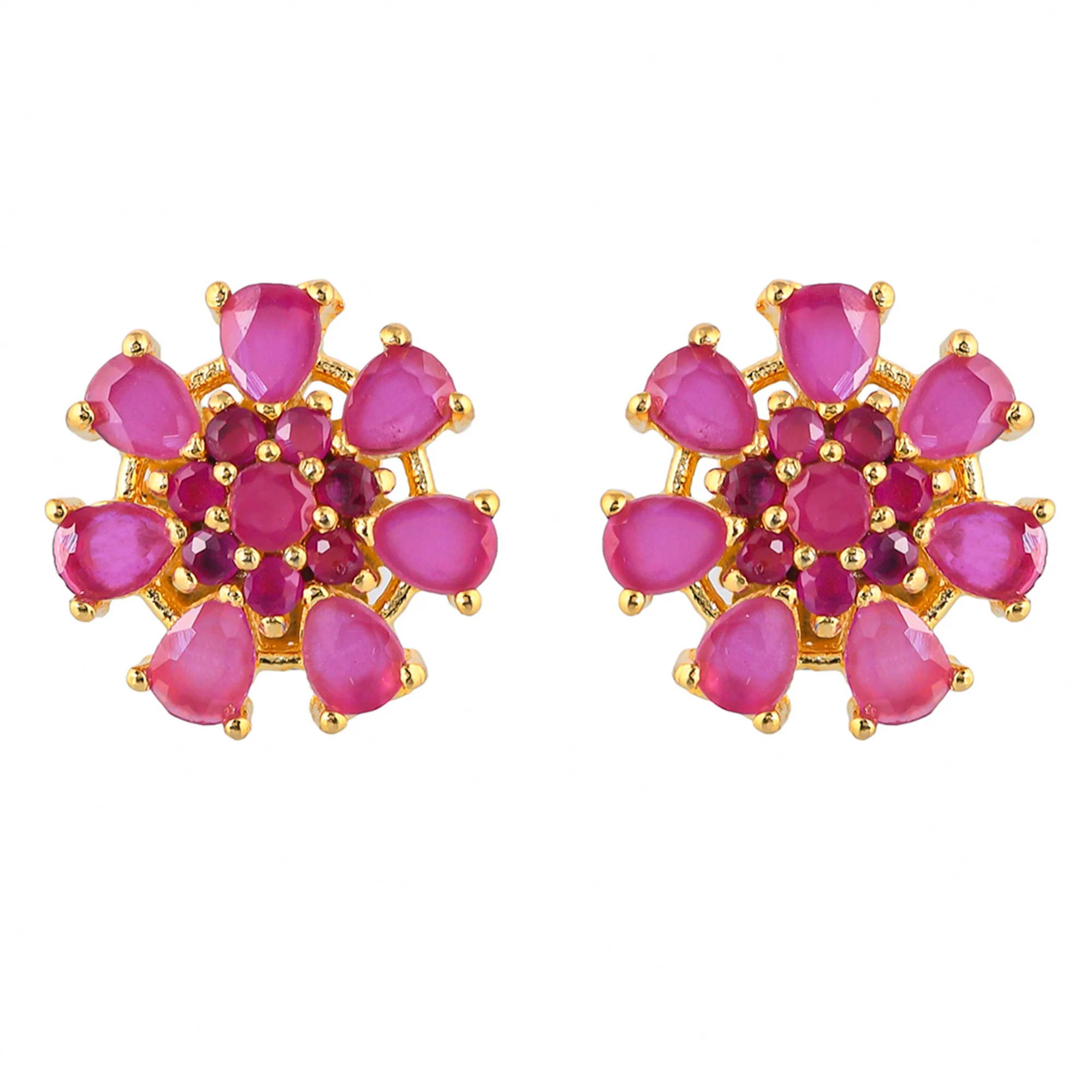 Cluster Setting Pink Zircon Gems Stud Earrings - Image 3