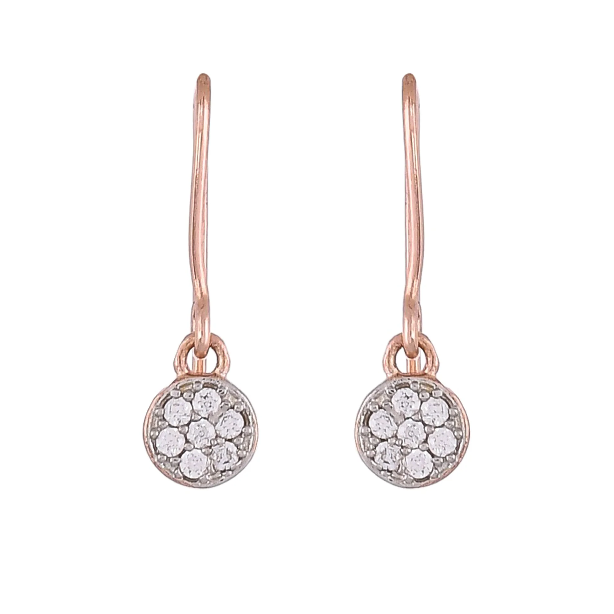 Cluster Setting Round Cut Cz Rose Gold Plated Brass Jacket Earrings - Image 5