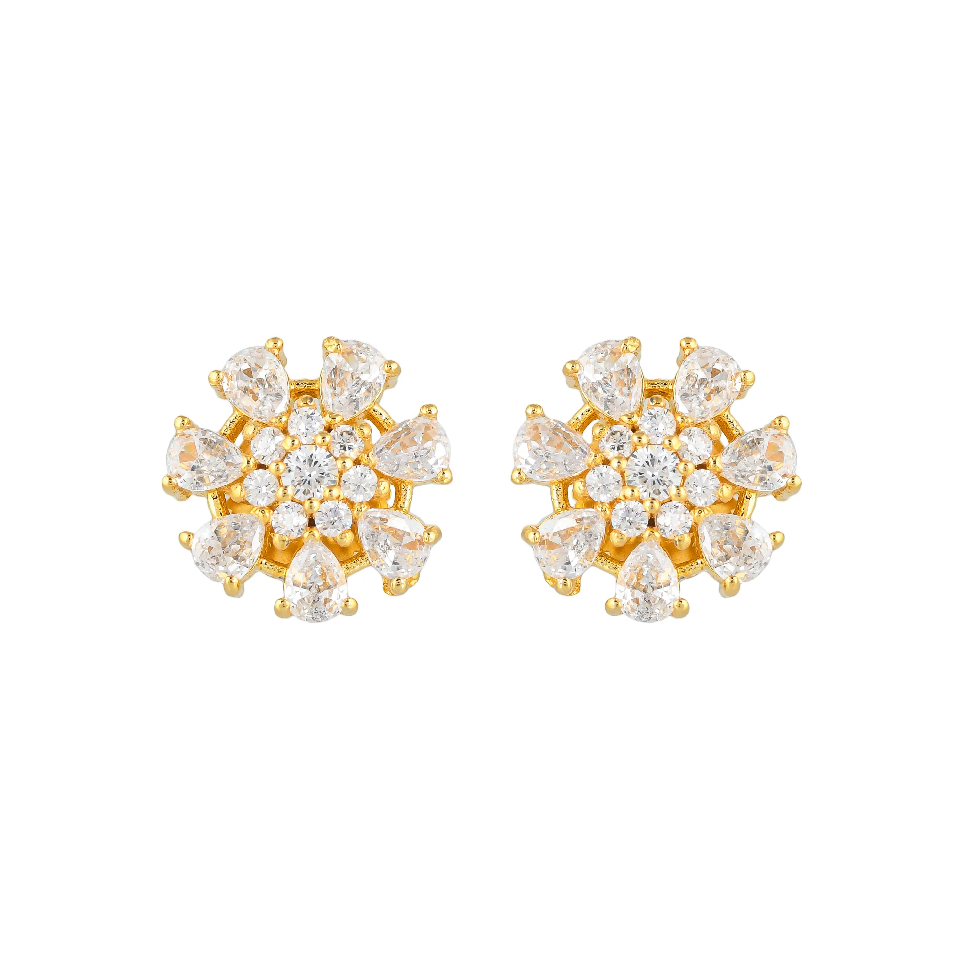 Cluster Setting White Zircon Gems Stud Earrings - Image 3