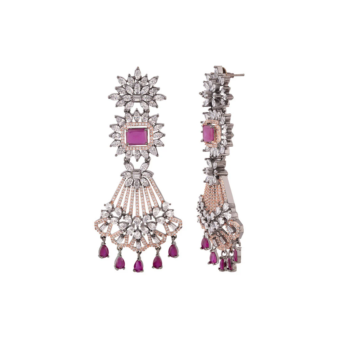 Cocktail Danglers Heavily Embellished Drop Earrings - Image 4