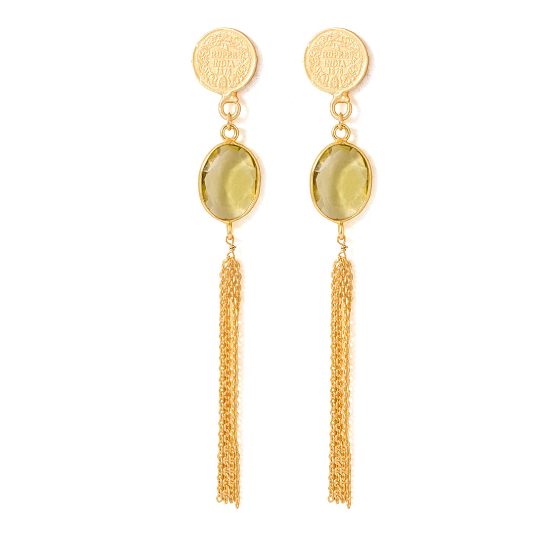 Coin Inspired Earrings Studded With Lemon Quartz - Image 3