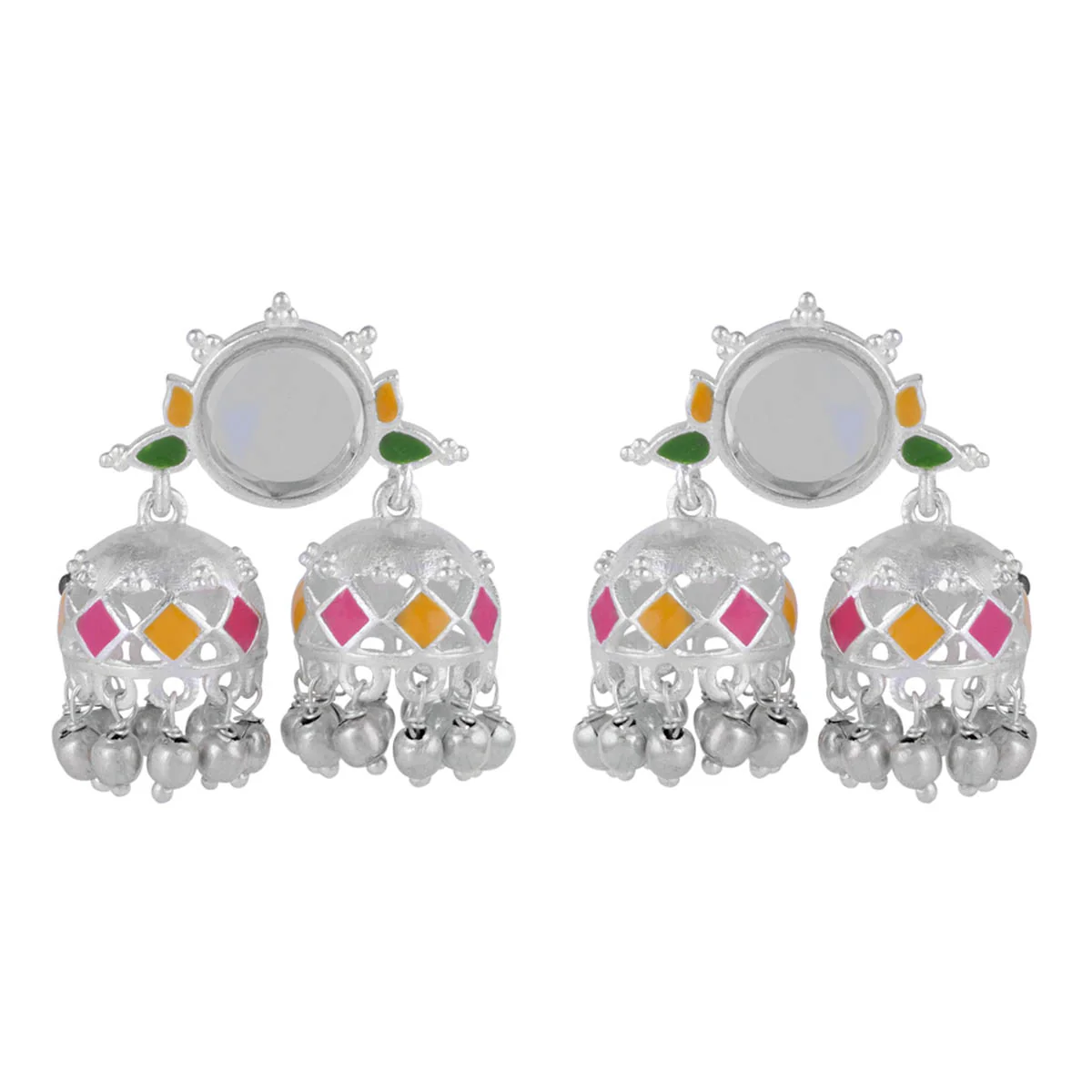 Colorful Enameling Earrings Dangled With Ghungroo For Women - Image 3