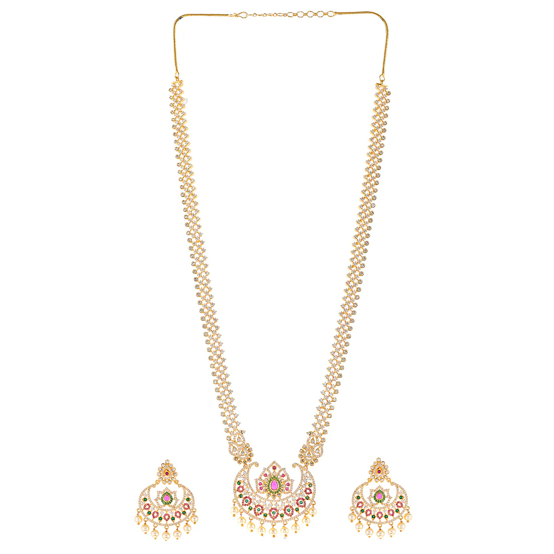 Coloured CZ and Pearl Beads Jewellery Set - Image 3