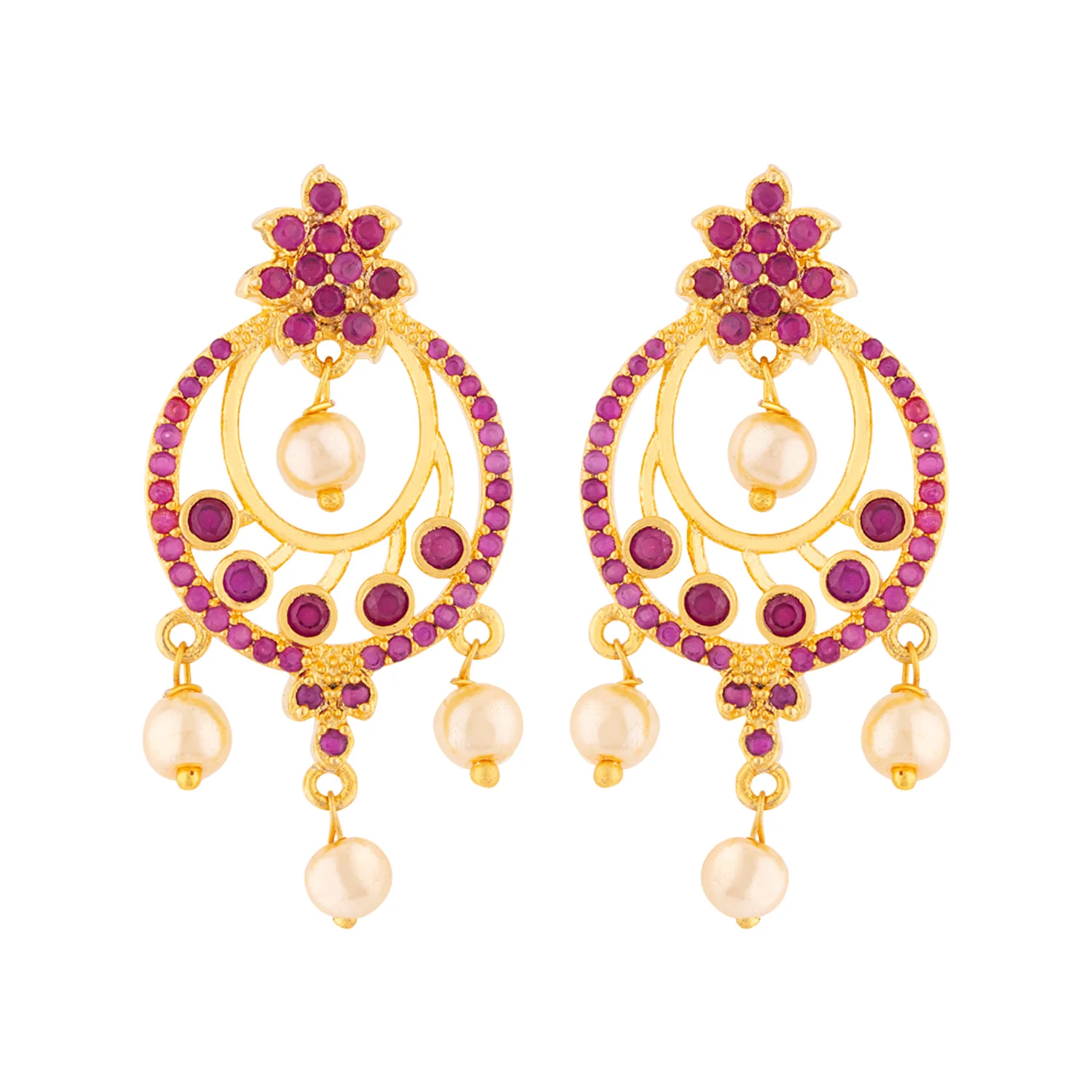 Coloured CZ Gems and Faux Pearls Earrings - Image 3