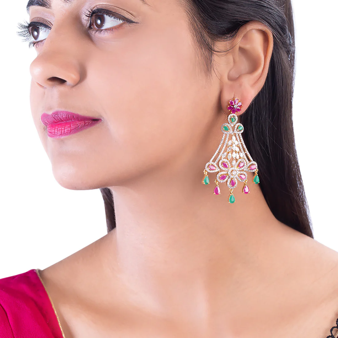 Coloured CZ Gems Embellished Earrings - Image 2