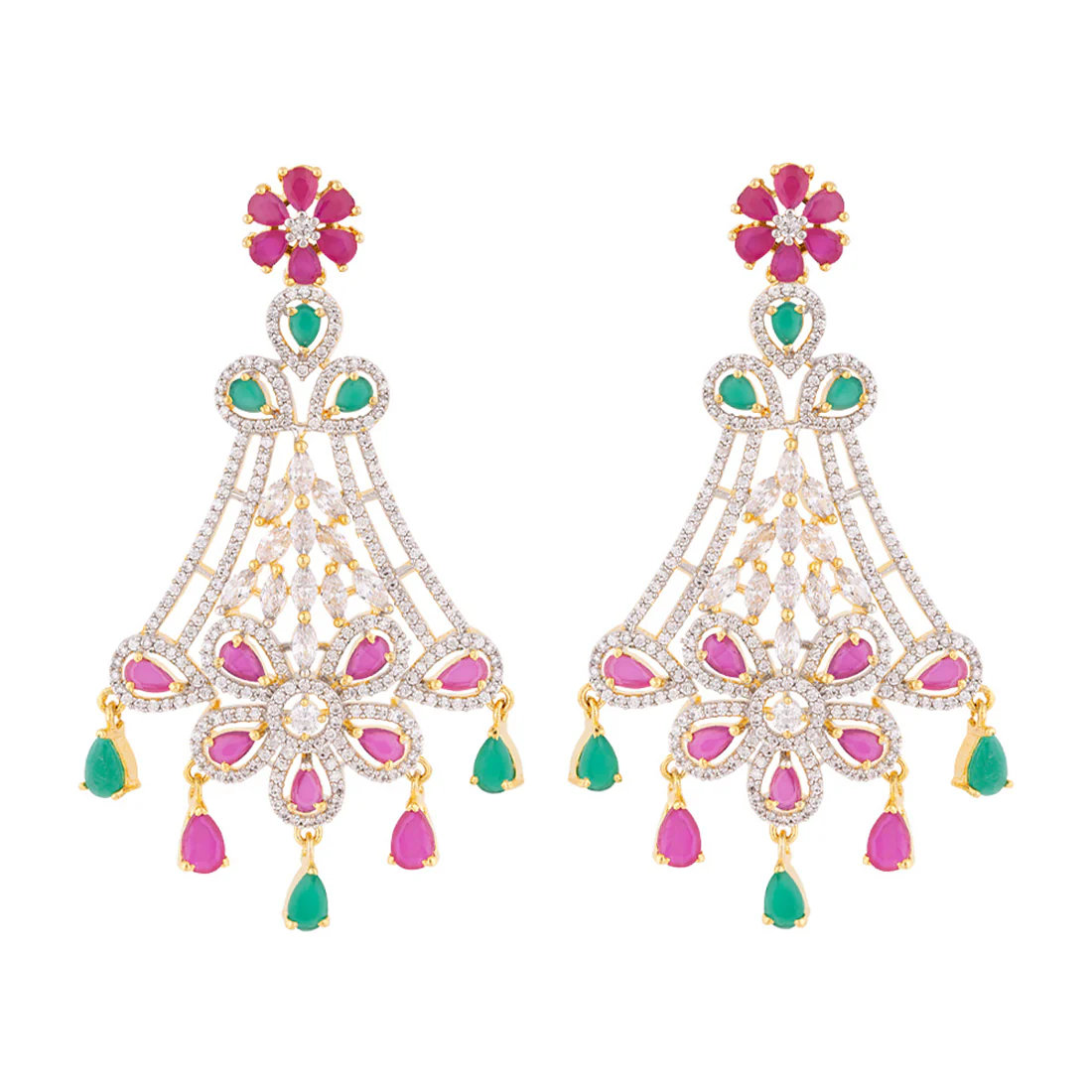 Coloured CZ Gems Embellished Earrings - Image 3