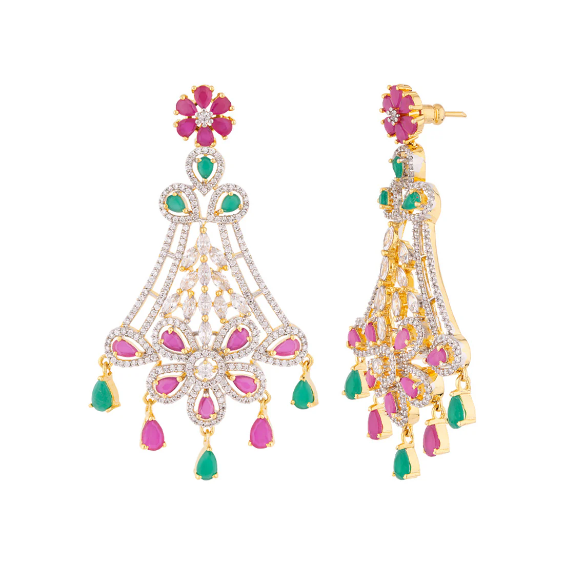 Coloured CZ Gems Embellished Earrings - Image 4