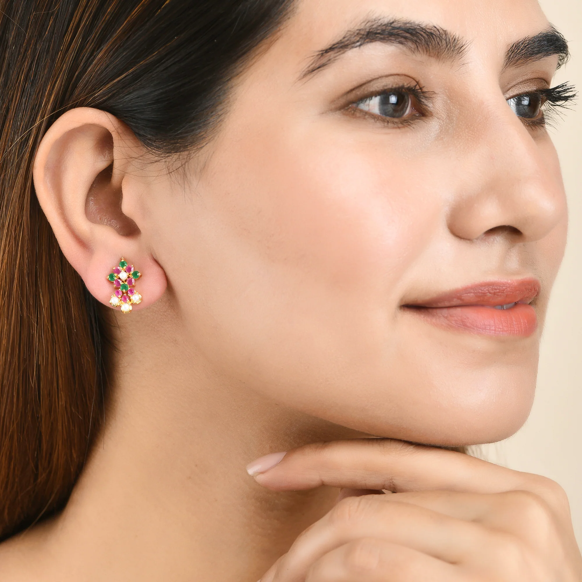 Coloured CZ Gems Teardrop Stud Earrings - Image 2