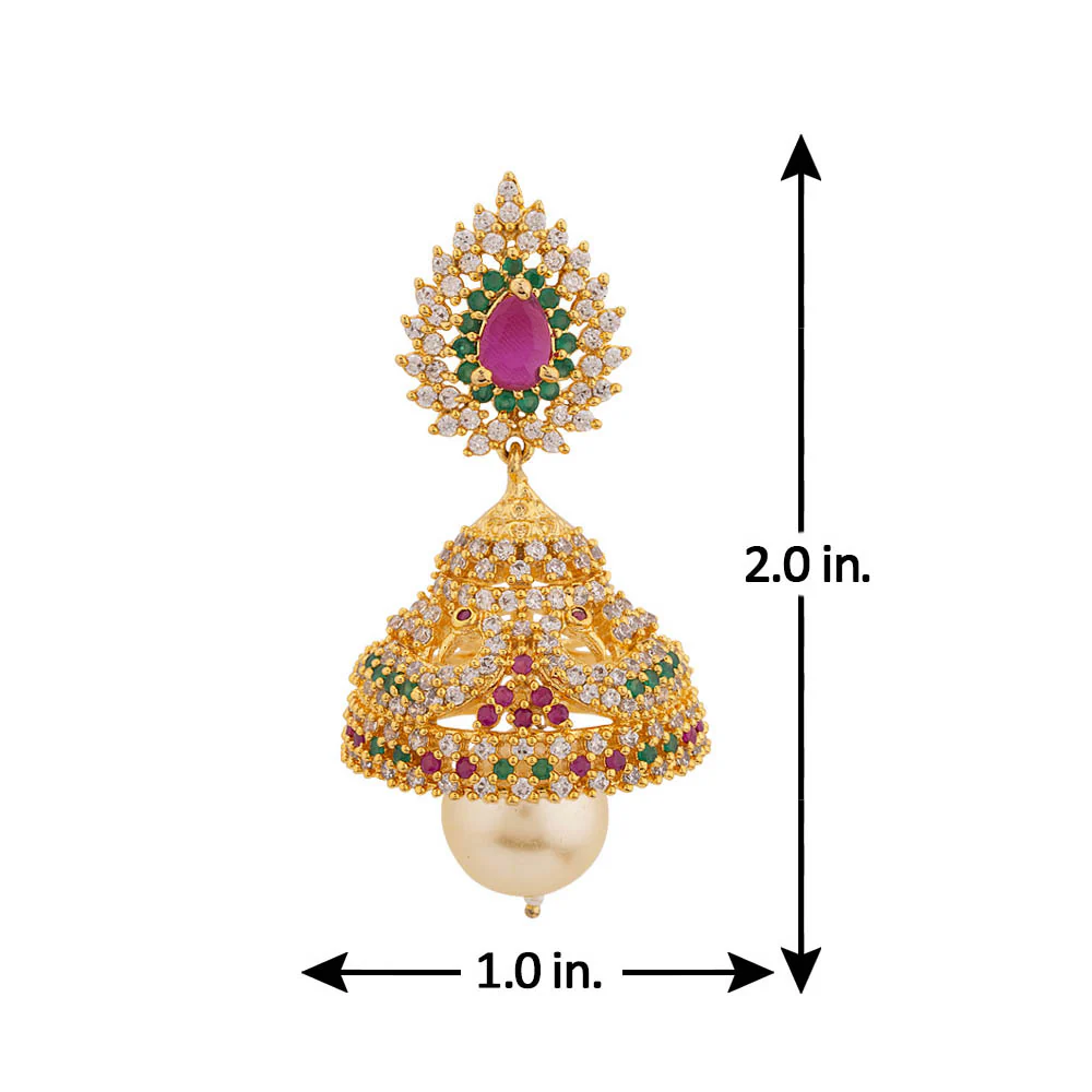 Coloured Gems Adorned Jhumka Earrings - Image 5