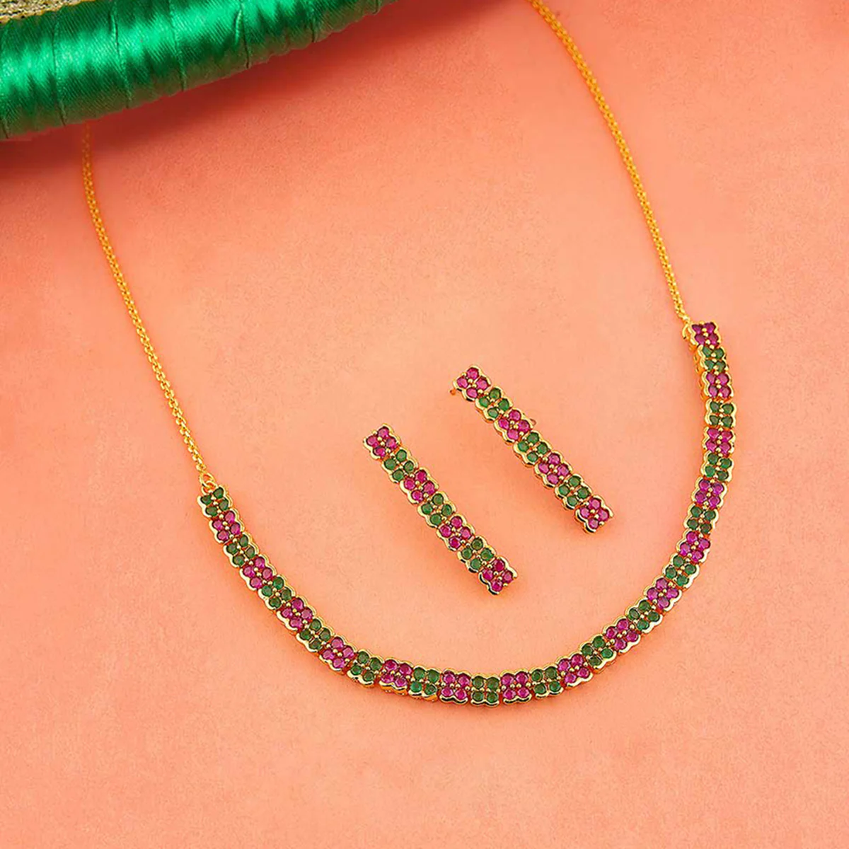 Coloured Gems Embellished Necklace Set