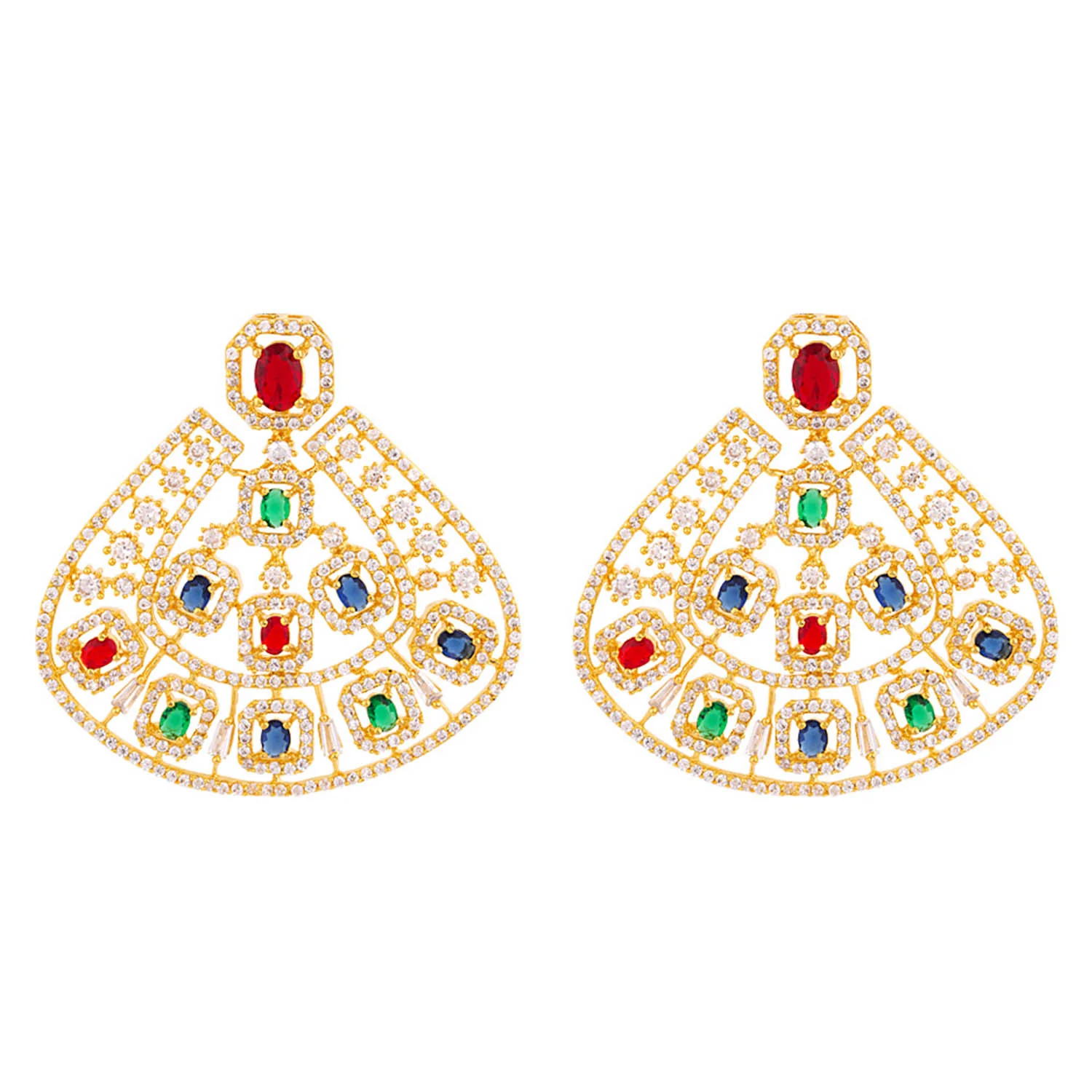 Coloured Zircon Gems Adorned Statement Earrings - Image 3