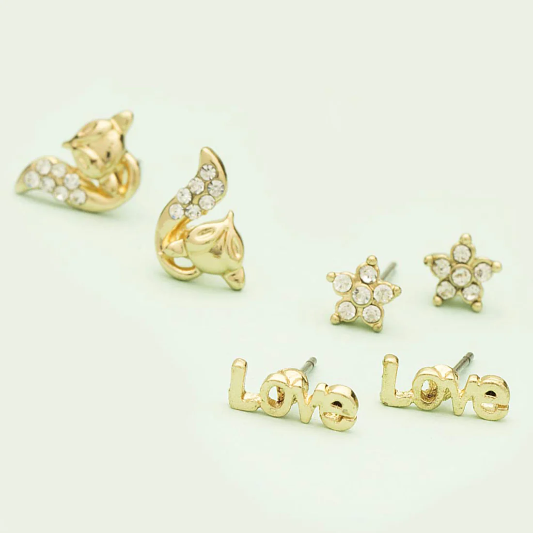 Combo Of 3-Golden Sparkling Stud Earrings With CZ