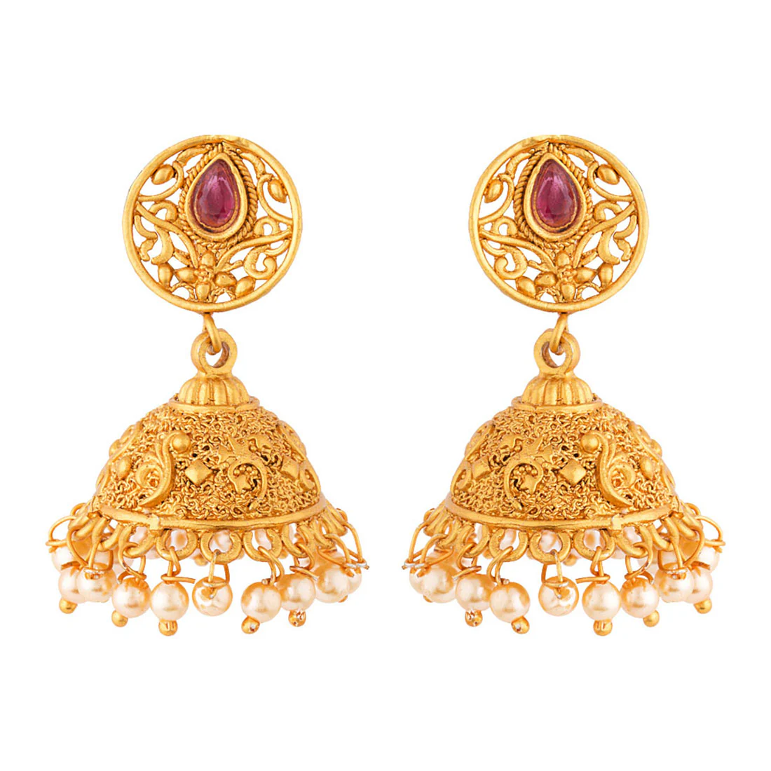 Copper Plated Jhumka Drop Earrings - Image 3