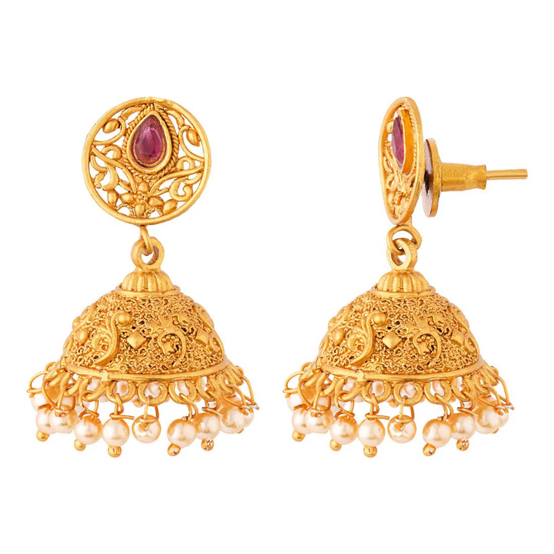 Copper Plated Jhumka Drop Earrings - Image 4