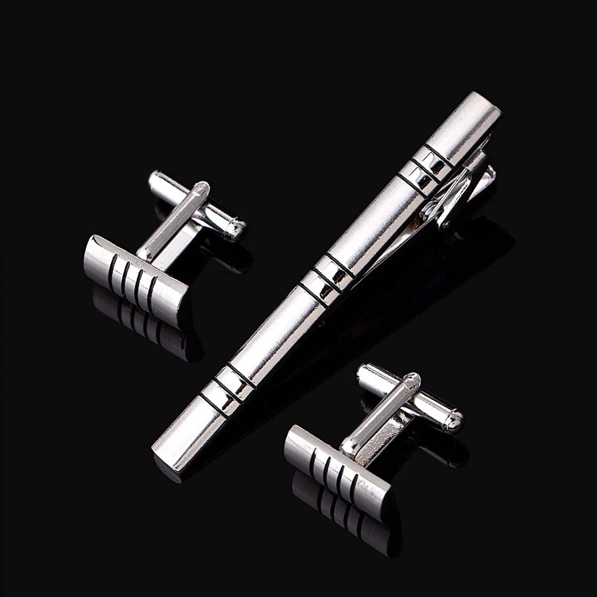 Corporate War Striped Surface Cufflink Tiepin Set